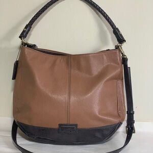 Tignanello Two-Tone Brown Leather Hobo Shoulder Bag with Braided Strap Crossbody